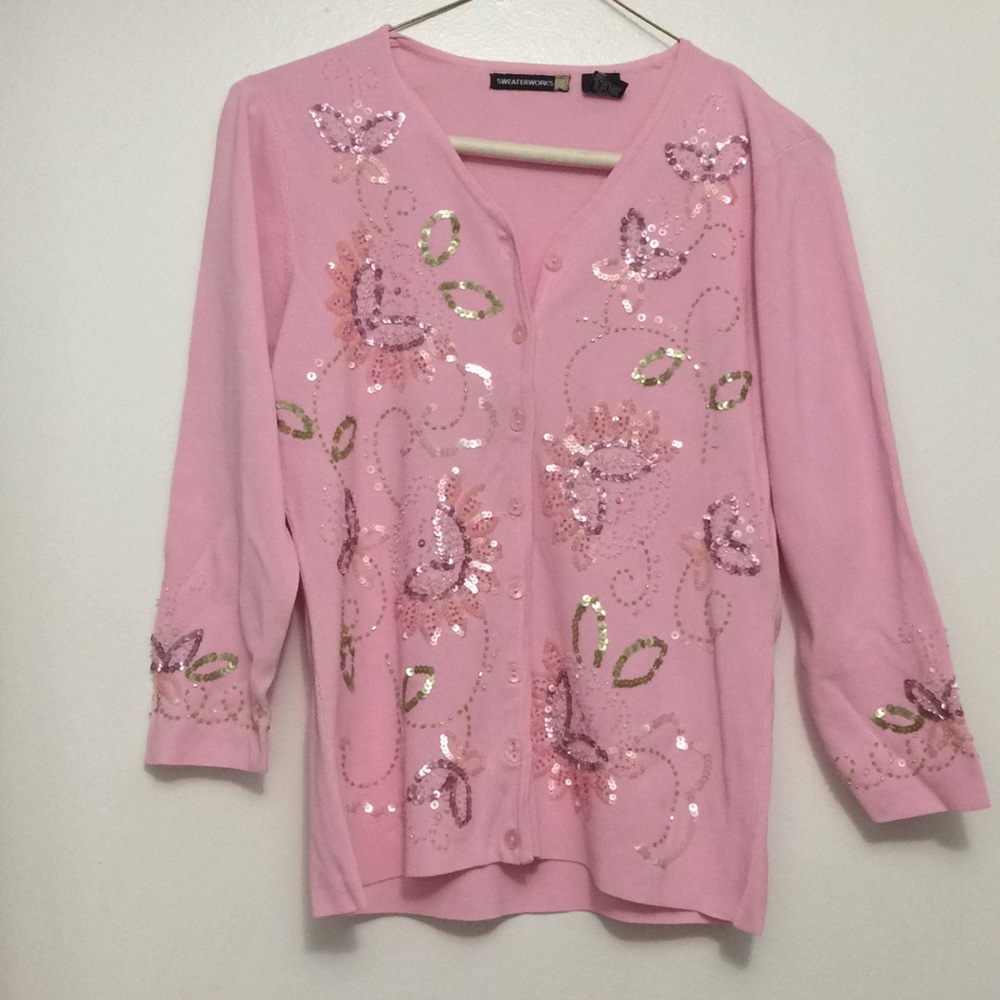 Sweaterworks button down beaded top